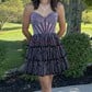 Sparkly A-line Strapless Tiered Beaded Homecoming Dresses