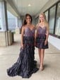 Sparkly A-line Strapless Tiered Beaded Homecoming Dresses