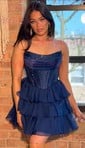 Sparkly A-line Straight Tiered Beaded Homecoming Dresses