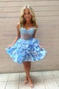 Corset Skater V-neck Satin Homecoming Dresses