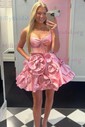 Corset Skater V-neck Satin Homecoming Dresses