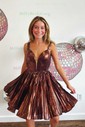 Sparkly A-line V-neck Metallic Homecoming Dresses
