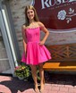 Sweet Corset Scoop Neck Satin Lace Skater Homecoming Dresses