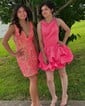 Trendy Scoop Neck Satin Beaded Skater Homecoming Dresses