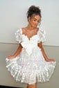 A-line Sweetheart Tulle Puffy Sleeves Homecoming Dresses