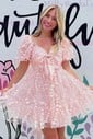A-line Sweetheart Tulle Puffy Sleeves Homecoming Dresses