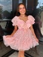 A-line Sweetheart Tulle Puffy Sleeves Homecoming Dresses