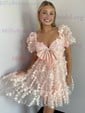 A-line Sweetheart Tulle Puffy Sleeves Homecoming Dresses