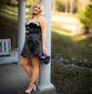 Cute A-line Strapless Satin Beaded Homecoming Dresses