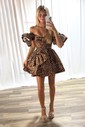 Off-the-shoulder Satin Cheetah Print Homecoming Dresses