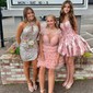 Pink Purple Floral Corset Strapless Satin Homecoming Dresses