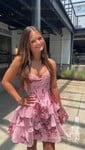 Corset A-line Strapless Floral Print Chiffon Tiered Homecoming Dresses