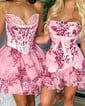 Corset A-line Strapless Floral Print Chiffon Tiered Homecoming Dresses