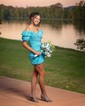 Off-the-shoulder Taffeta Bodycon Ruched Short Sleeves Homecoming Dresses