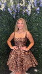 Simple Square Neck Satin Cheetah Print Skater Homecoming Dresses