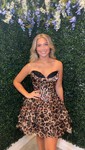 A-line Strapless Ruffle Tiered Cheetah Print Homecoming Dresses
