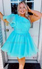 White One-Shoulder Organza Skater Homecoming Dresses