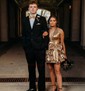 Unique Halter Skater Metallic Ruffle Tiered Homecoming Dresses