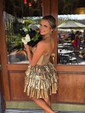 Unique Halter Skater Metallic Ruffle Tiered Homecoming Dresses