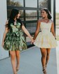 Unique Halter Skater Metallic Ruffle Tiered Homecoming Dresses