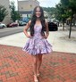 Purple Pink Floral Corset Satin Strapless Ruffle Homecoming Dresses