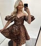 Off-the-shoulder Cheetah Print Satin Homecoming Dresses