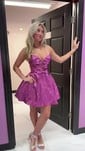 Trendy A-line V-neck Metallic Bow Homecoming Dresses