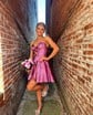 Trendy A-line V-neck Metallic Bow Homecoming Dresses