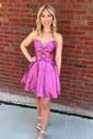 Trendy A-line V-neck Metallic Bow Homecoming Dresses