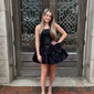 Strapless Floral Print Satin Skater Homecoming Dresses With Bow