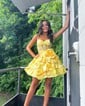 Corset Daffodil Skater Satin V-neck Homecoming Dresses