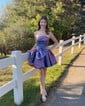 Unique Fuchsia Skater Metallic Bow Homecoming Dresses