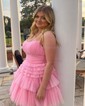Scoop Neck Skater Glitter Tulle Tiered Homecoming Dresses