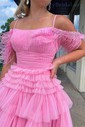 Scoop Neck Skater Glitter Tulle Tiered Homecoming Dresses