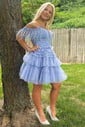 Scoop Neck Skater Glitter Tulle Tiered Homecoming Dresses