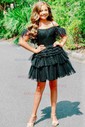 Scoop Neck Skater Glitter Tulle Tiered Homecoming Dresses