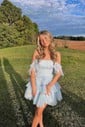 Scoop Neck Skater Glitter Tulle Tiered Homecoming Dresses