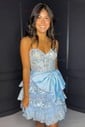 Corest Skater Strapless Glitter Lace Tiered Homecoming Dresses