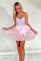 Corest Skater Strapless Glitter Lace Tiered Homecoming Dresses