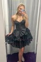 Corest Skater Strapless Glitter Lace Tiered Homecoming Dresses