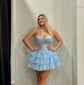 Corset Strapless Organza Lace Skater Tiered Homecoming Dresses