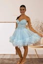 Strapless Tulle Corset Ruffle Homecoming Dresses with Appliques