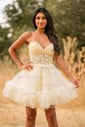 Strapless Tulle Corset Ruffle Homecoming Dresses with Appliques