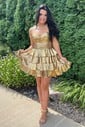 Corset Gold Skater Metallic Tiered Homecoming Dresses