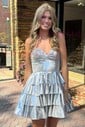 Corset Gold Skater Metallic Tiered Homecoming Dresses