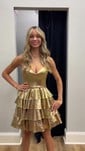 Corset Gold Skater Metallic Tiered Homecoming Dresses