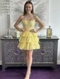Sparkly A-line Strapless Chiffon Tiered Beaded Homecoming Dresses