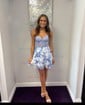 White Blue Floral Corset A-line Tiered Ruffle Homecoming Dresses