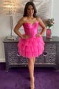Strapless Skater Satin Tulle Tiered Homecoming Dresses