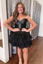 Strapless Skater Satin Tulle Tiered Homecoming Dresses